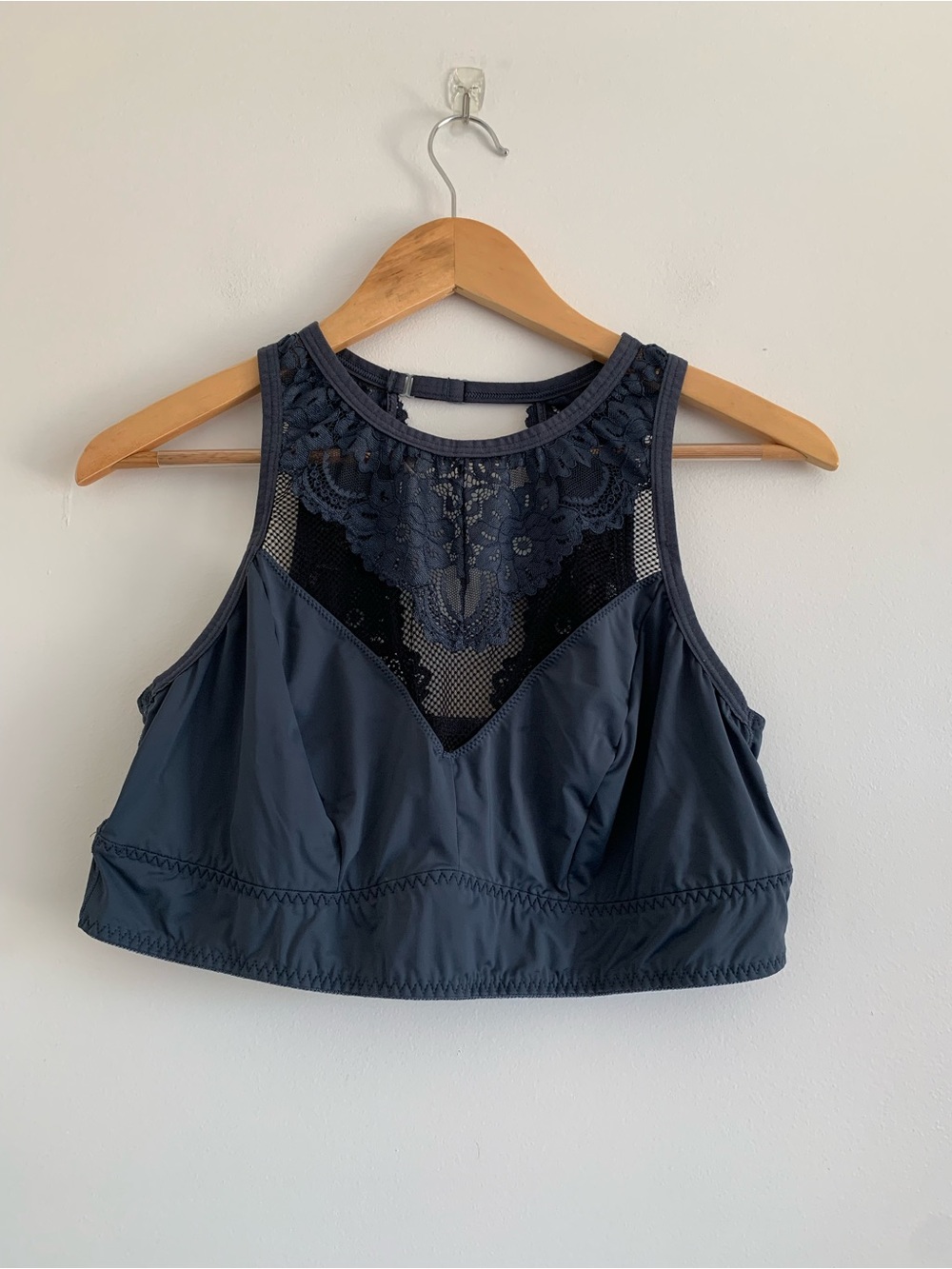 Torrid bralette navy blue and black lace and fishnet